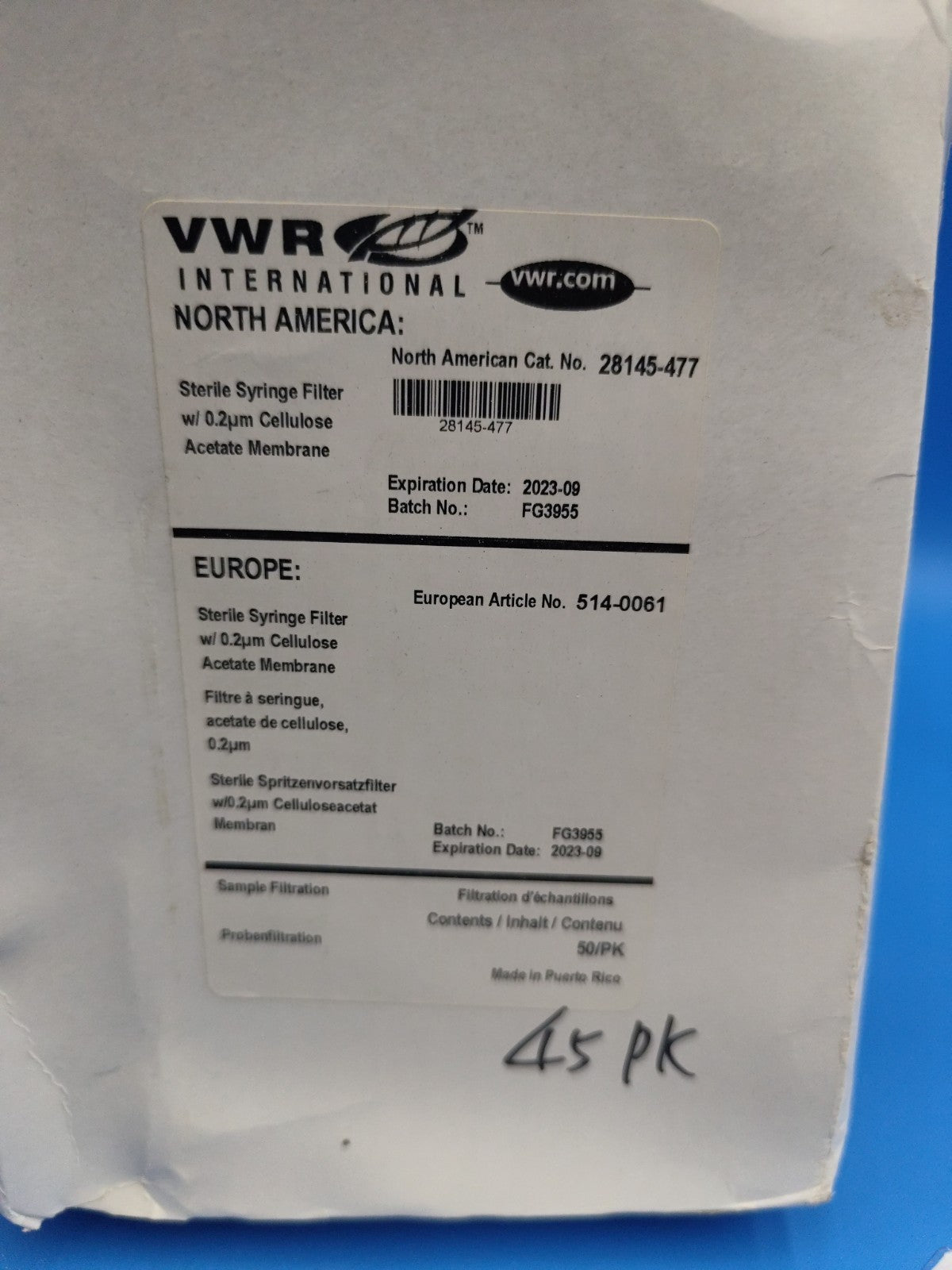 28145-477 Sterile Syringe Filter 0.2µm Cellulose Acetate Membrane Open Box 45