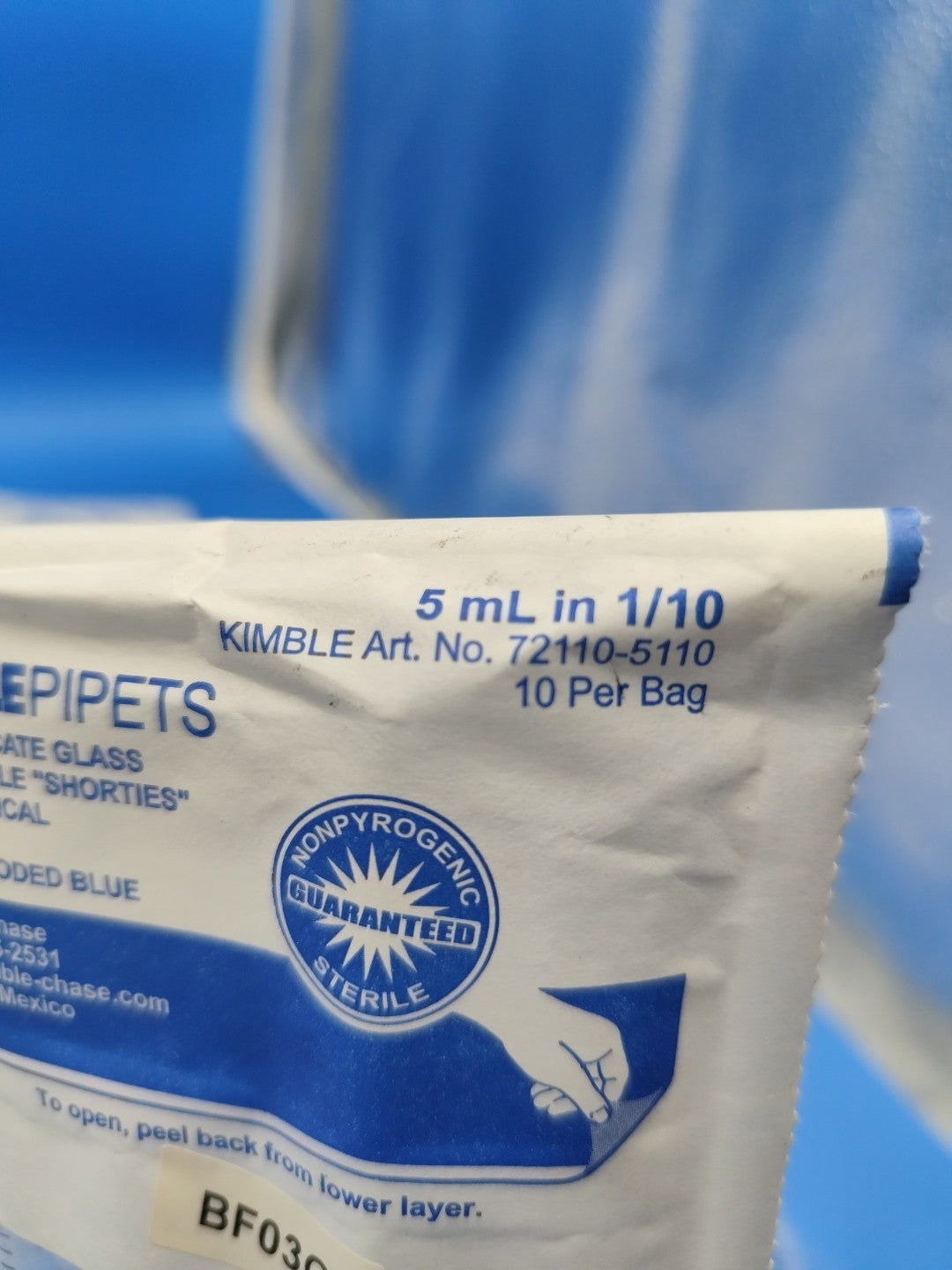 Kimble 72110-5110 5 x 0.1mL Shorty Glass Serological Pipet 9x10 Pipets Graduated