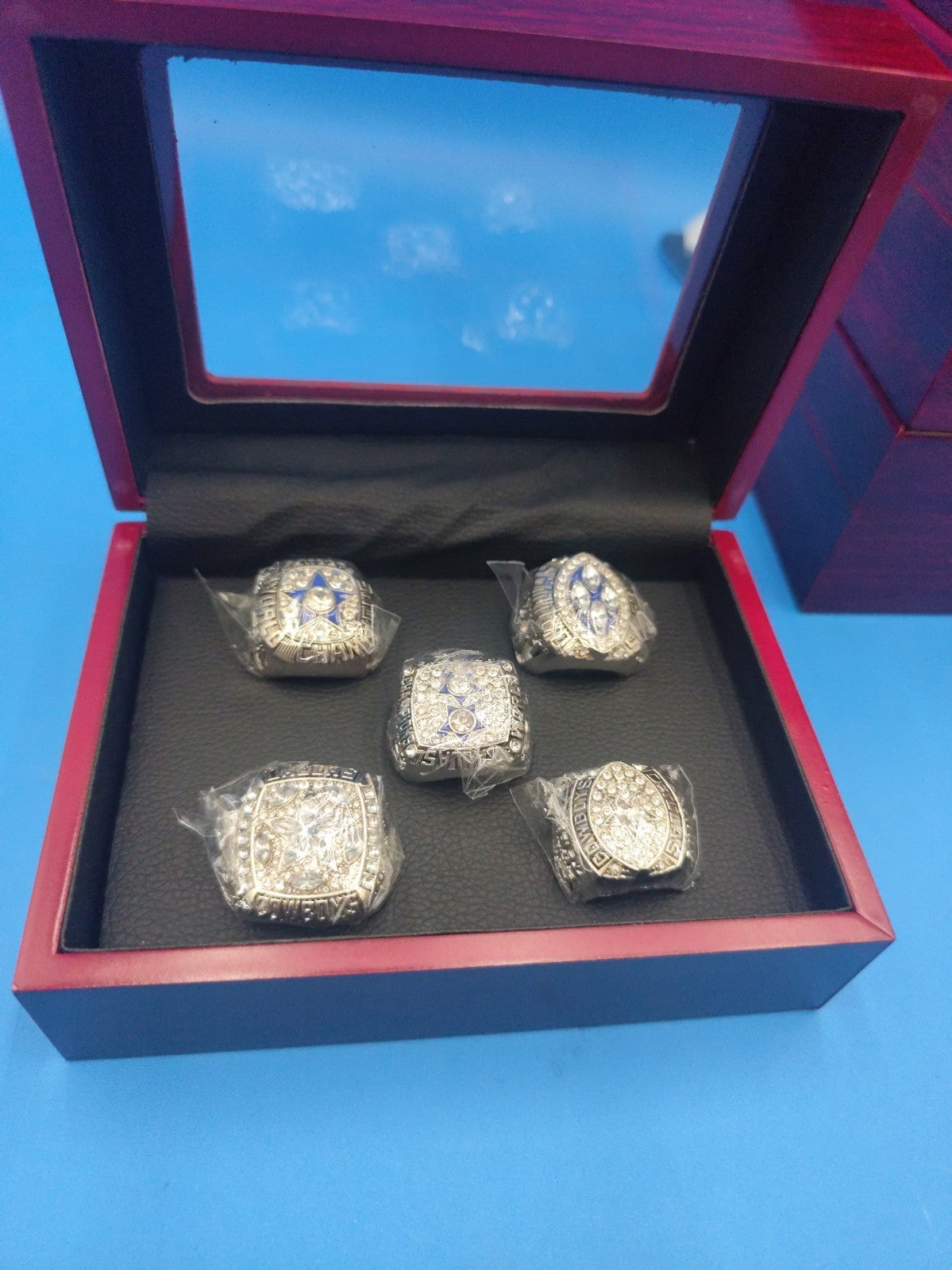NFL Dallas Cowboys Champ Rings Super Bowl Repli Set: 71, 77, 92, 93, 95 Silver