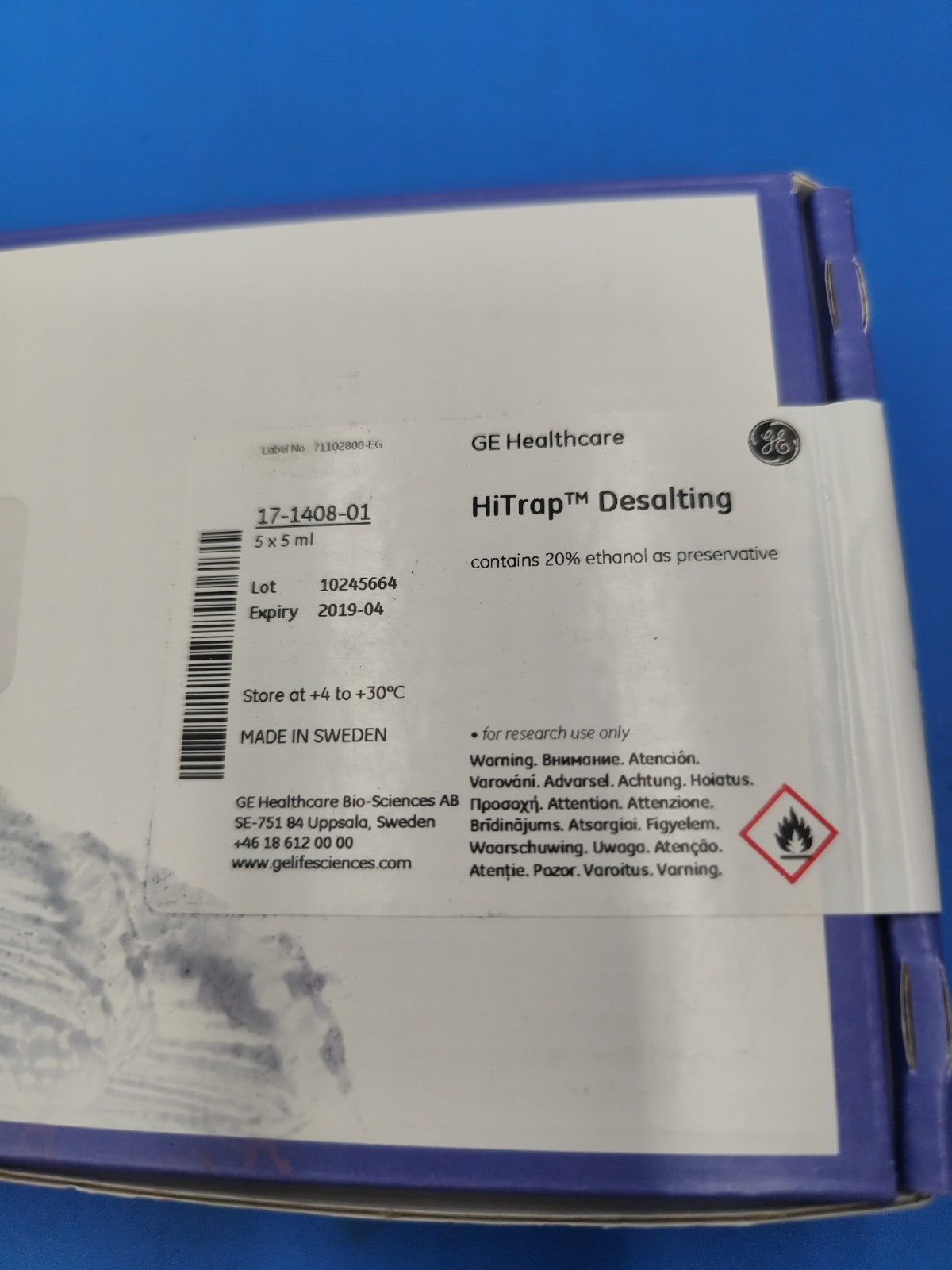 GE Hitrap Desalting HPLC Column 5x5ml 17-1408-01 New Seal