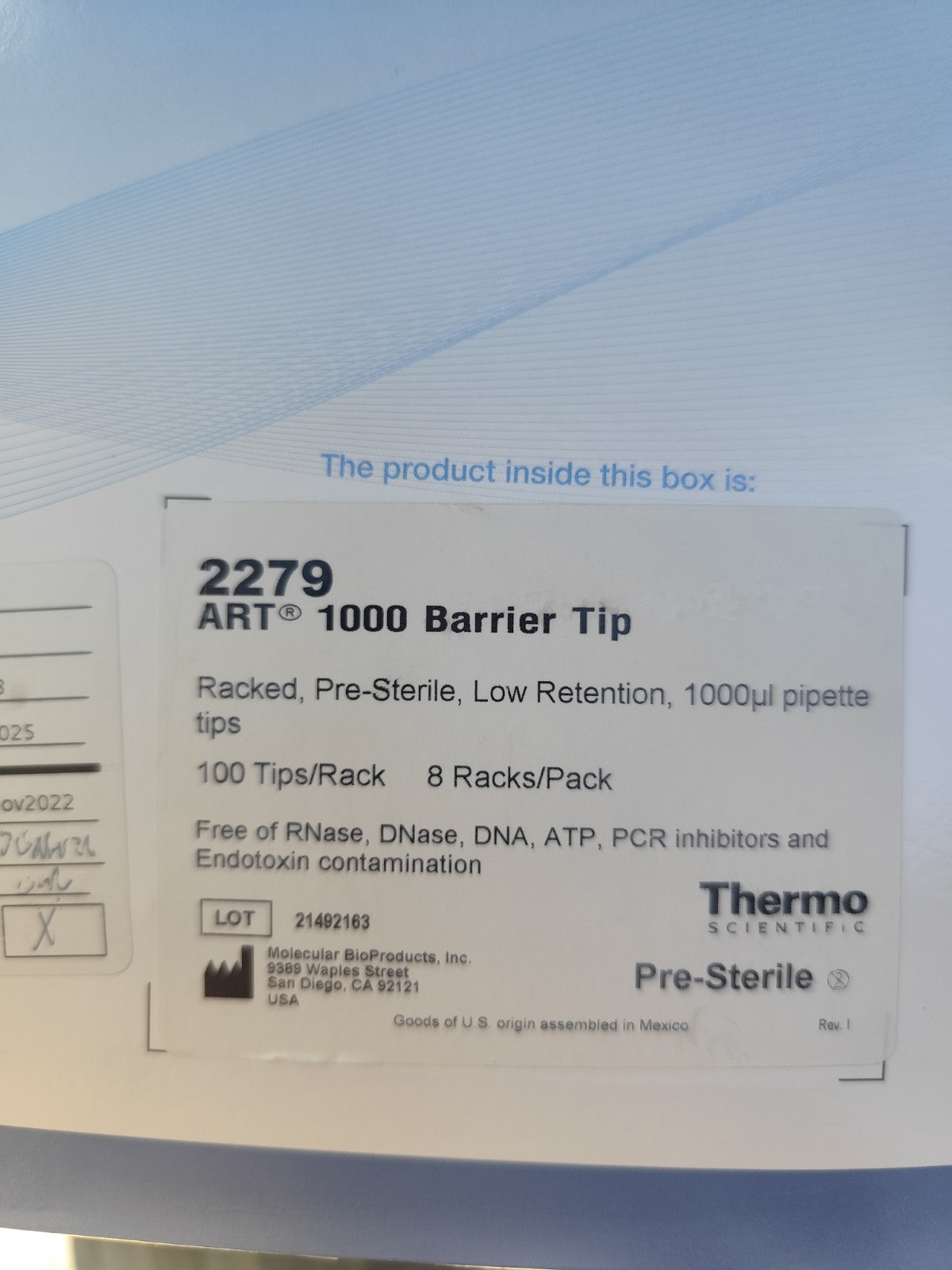 2279 ART 1000 Barrier Tip Racked Pre-Sterile Low Retention 1000ul Tips Total 800