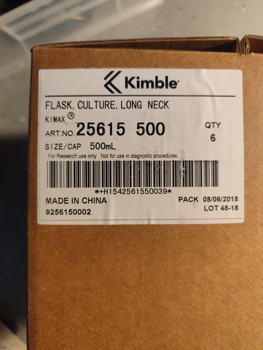 kimble Kimax flask culture long neck 25615 500 Case Of 6