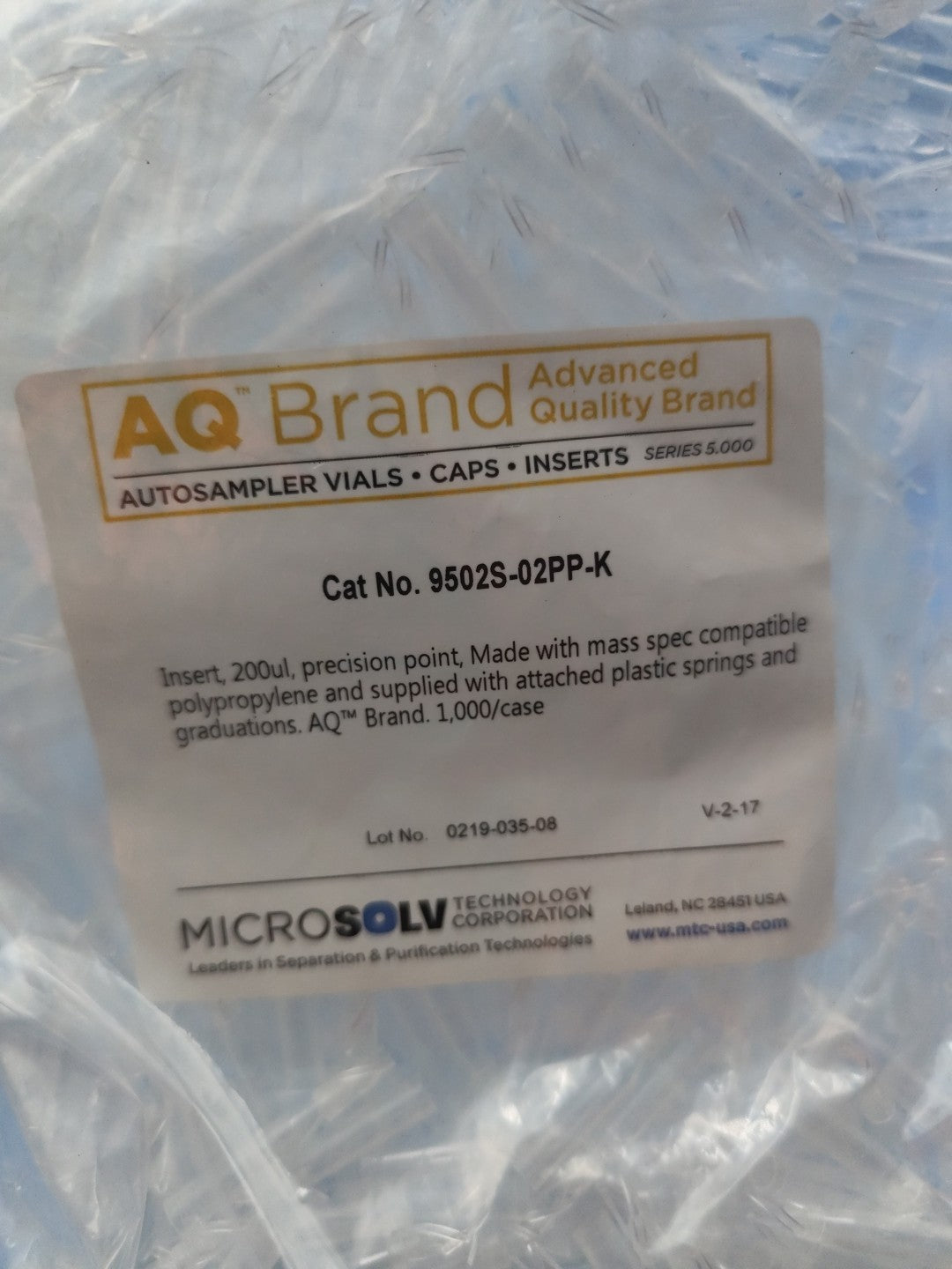 AQ brand 9502s-02pp-k insert 200ul Mass Spectrometry Compatible Polypropylene