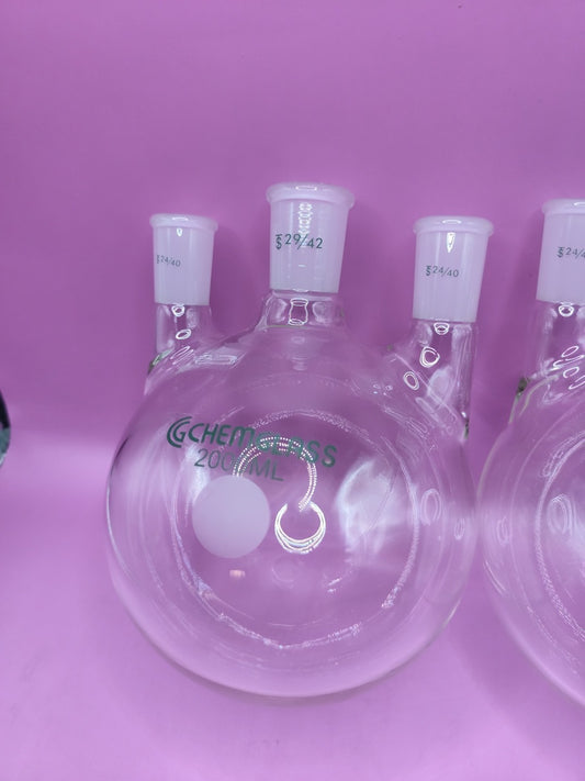 CHEMGLASS 2000mL Vertical 3-Neck Round Bottom Flask 29/42CN 24/40SN CG-1522-51