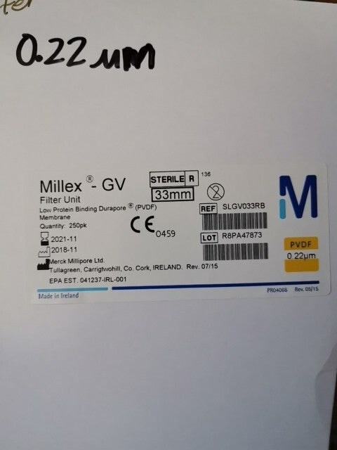 SLGV033RB Millipore Millex-GV Filter Unit (Sterile) Syringe Filter 10 Filters 