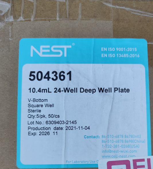 504361  10.4mL 24-Well Deep Well Plate  V-Bottom Square Well  Sterile