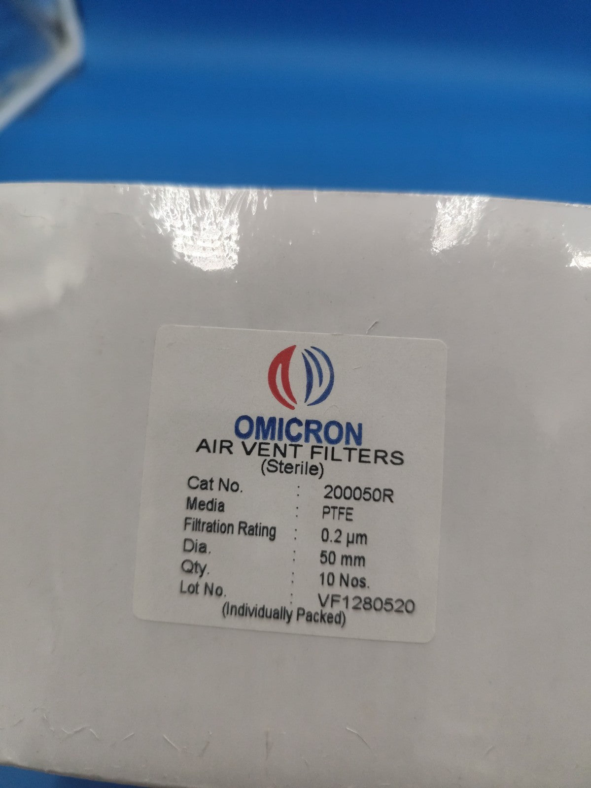 OMICRON AIR VENT FILTER Sterile 200050R PTFE Individual Packed 50 mm 0.22um Pk10