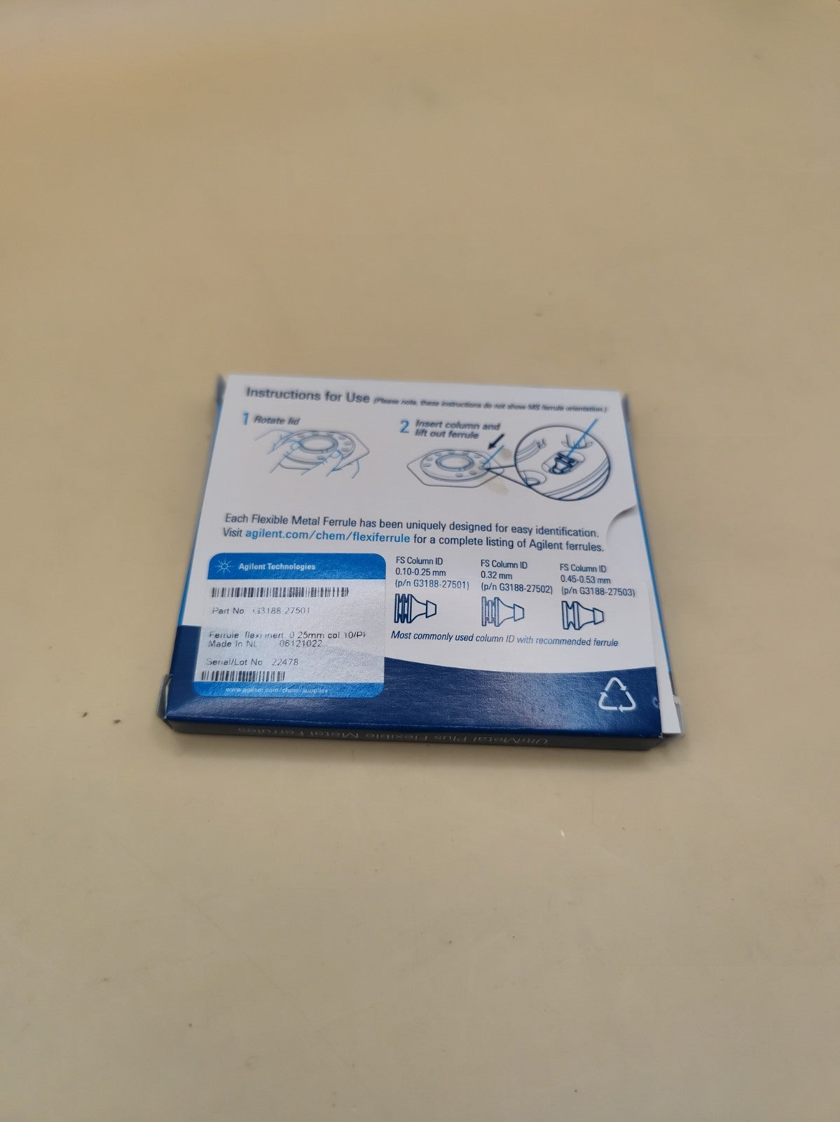 Agilent G3188-27501 Flexible Metal ferrule, UltiMetal Plus, 0.25 mm, 10 pk