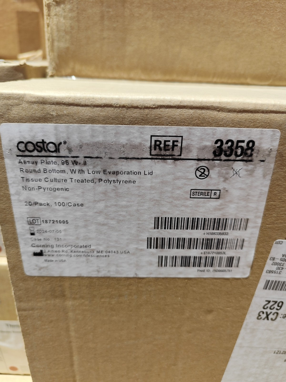 CORNING 96 Well TC Treated Clear Sterile Round Bottom Microplate 3358 (100/Case)