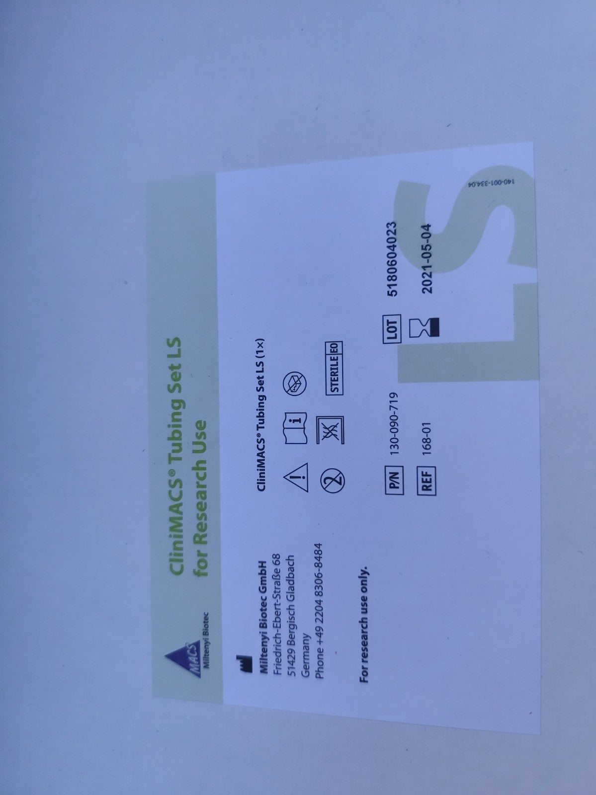 130-090-719 CliniMACS Tubing Set LS for Research by Miltenyi Biotec 1 Unit 