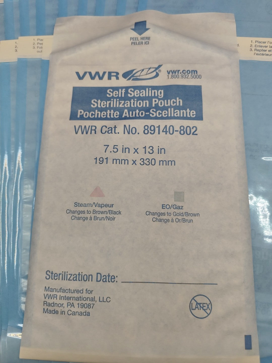 vwr sterilization pouches 7.5" X 13" 89140-802 Bag Of 20 Pouches
