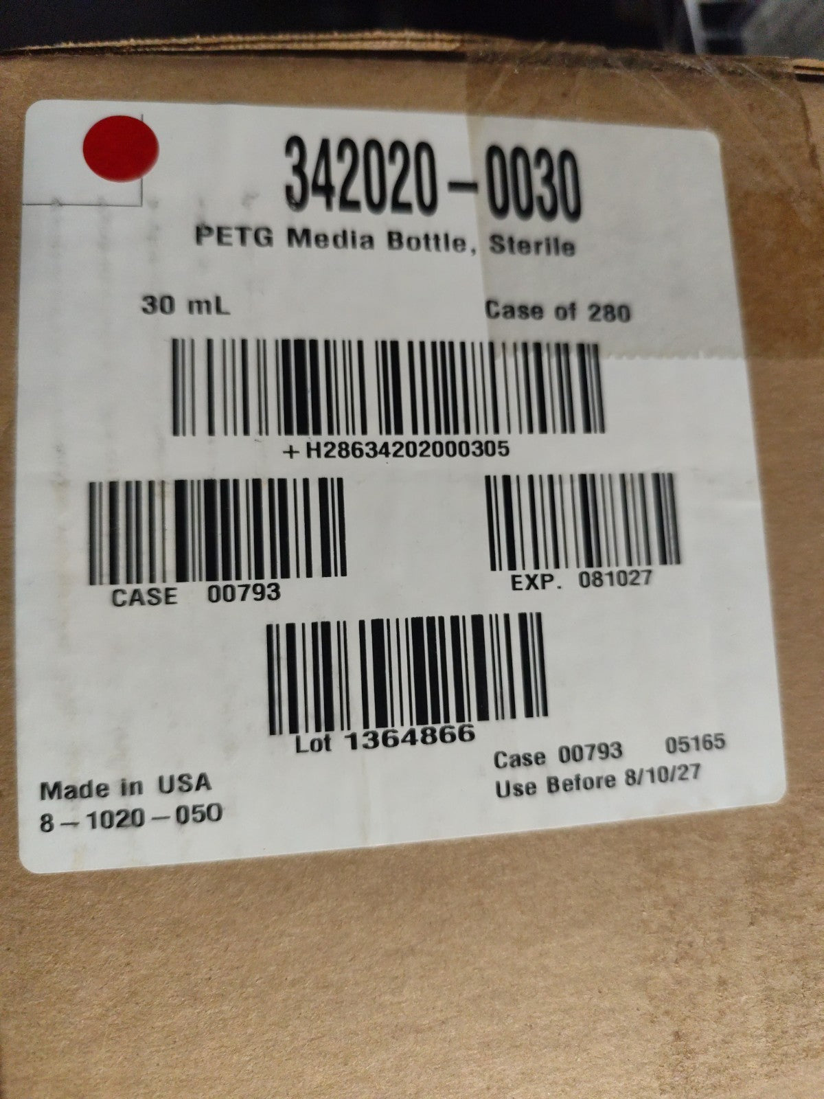 Thermo Nalgene 342020-0030 30mL PETG Media Bottles Sterile w/ Closure Case 280