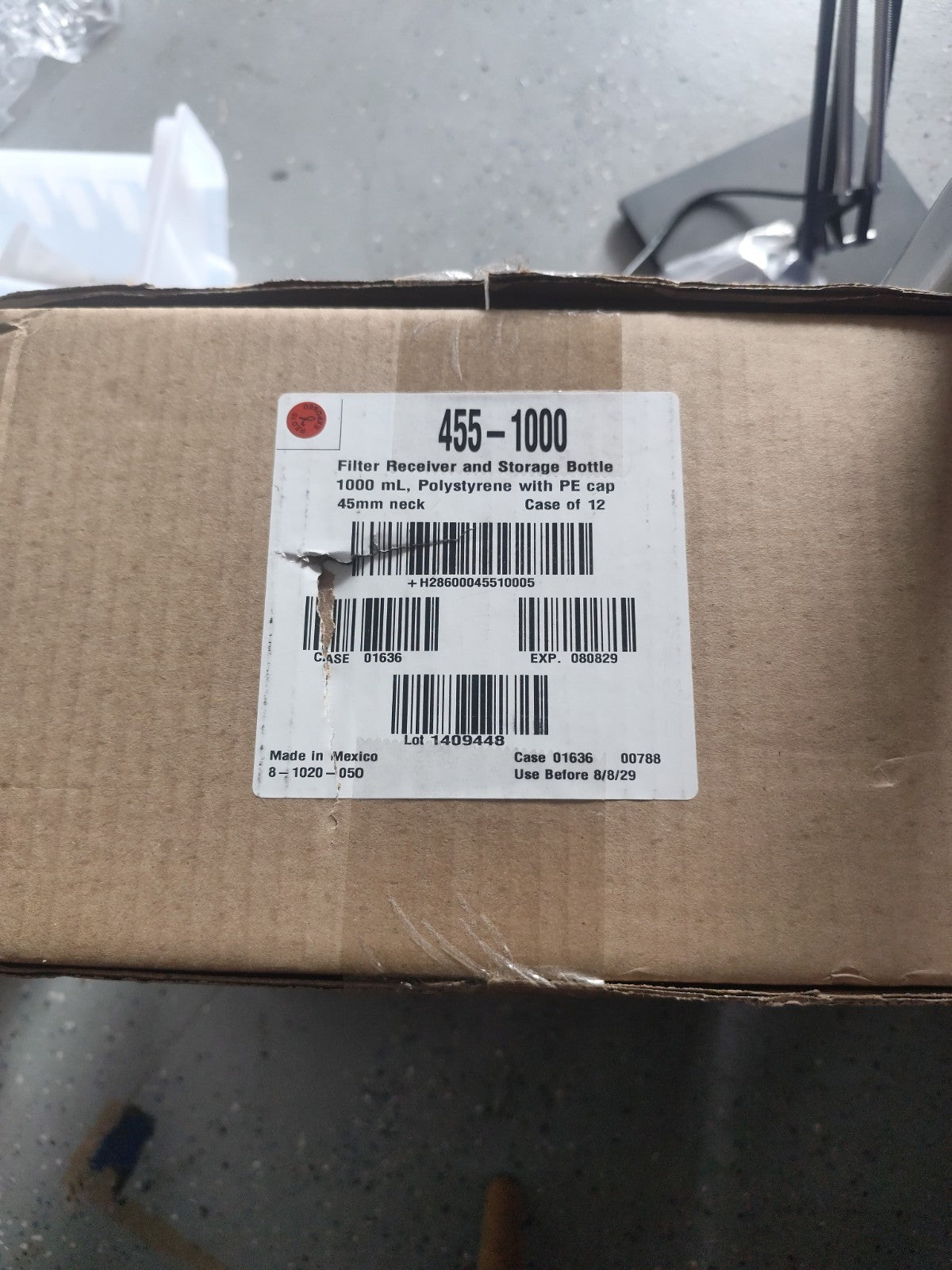 1000ml receiver and storage bottle sterile 45mm neck 455-1000 cs12