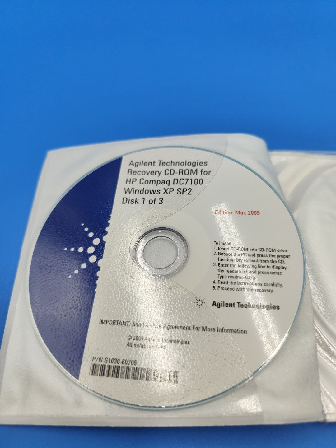 Agilent Technologies Recovery CD-ROM for HP Compaq DC7100 Windows XP SP2