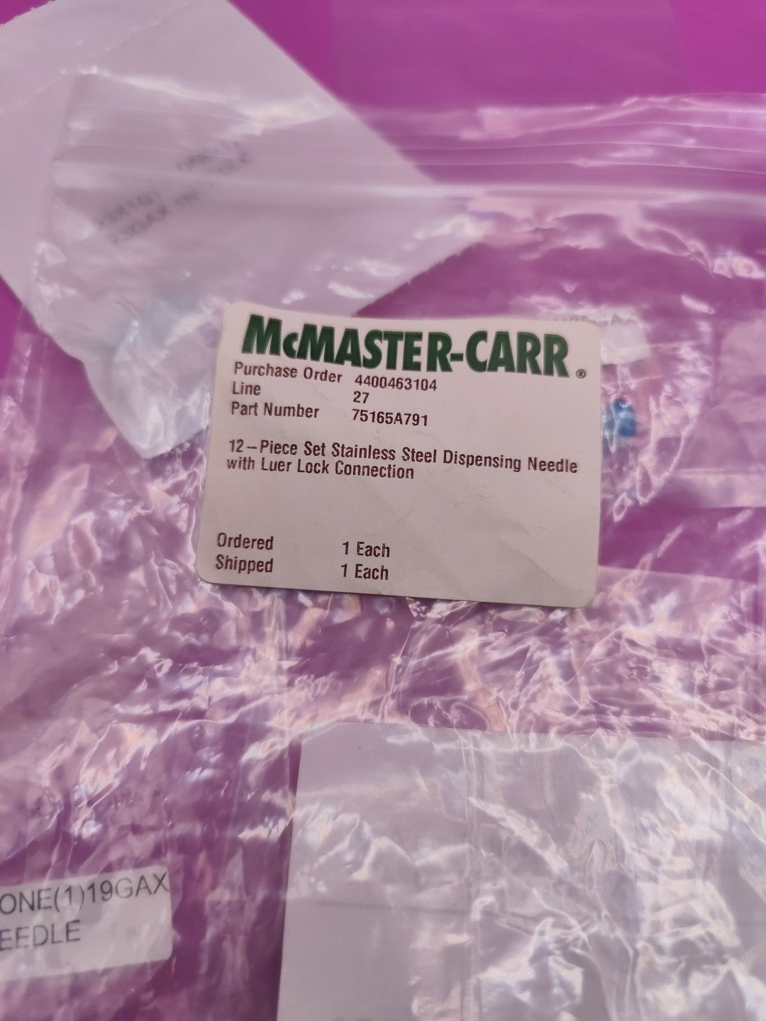 McMaster Carr Needle Set Of 11 Different Gauges With Luer Lock Connection 