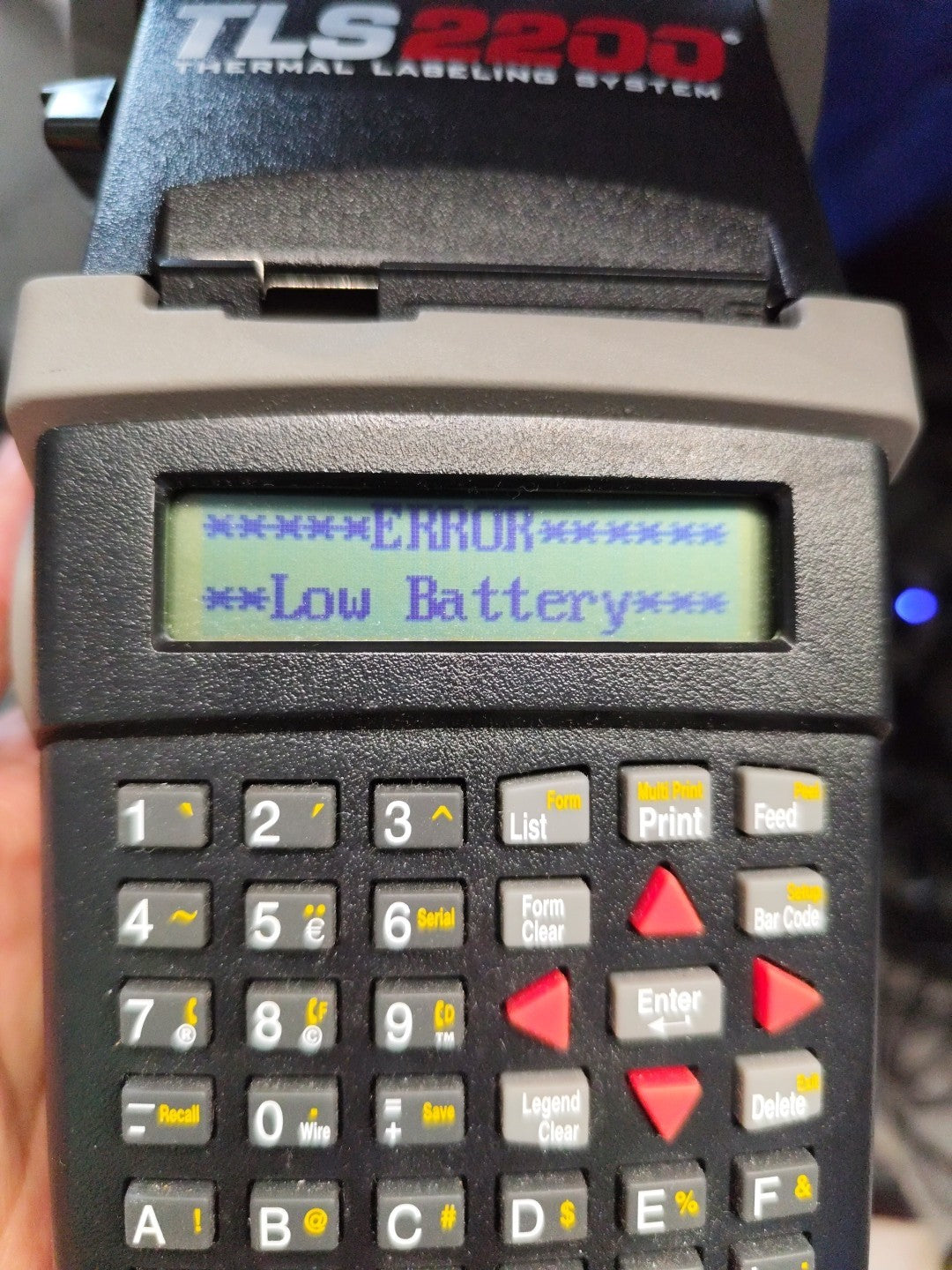 Brady TLS2200 Label Printer Low Battery Error
