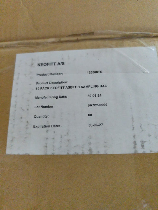 120500TC 80 PACK KEOFITT ASEPTIC SAMPLING BAG 500 ML MINI TRI-CLAMP CONNECTION