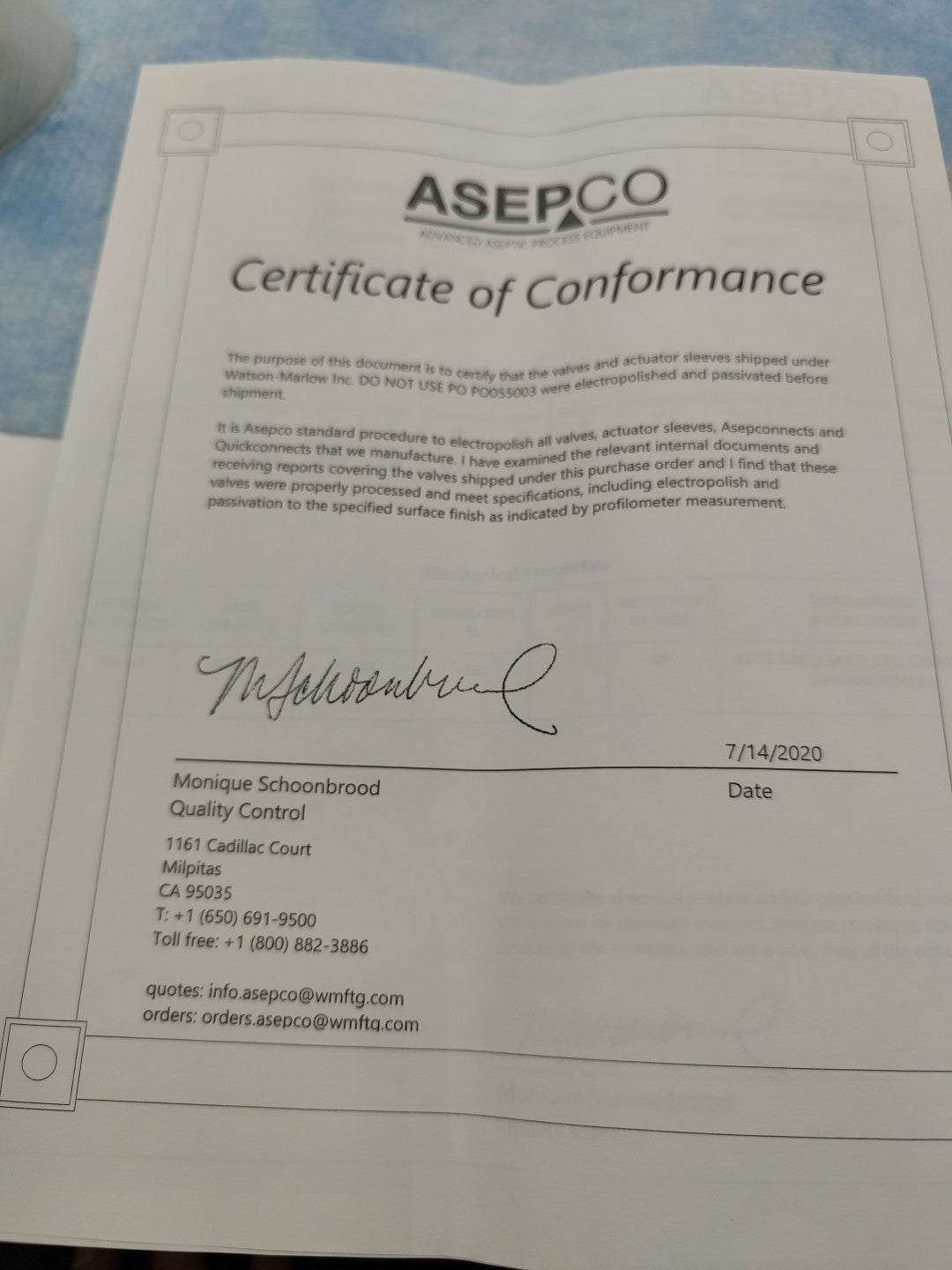 Tank Valve 2/dn50 s31603 New ASEPCO Weirless Radial diaphragm Process valve