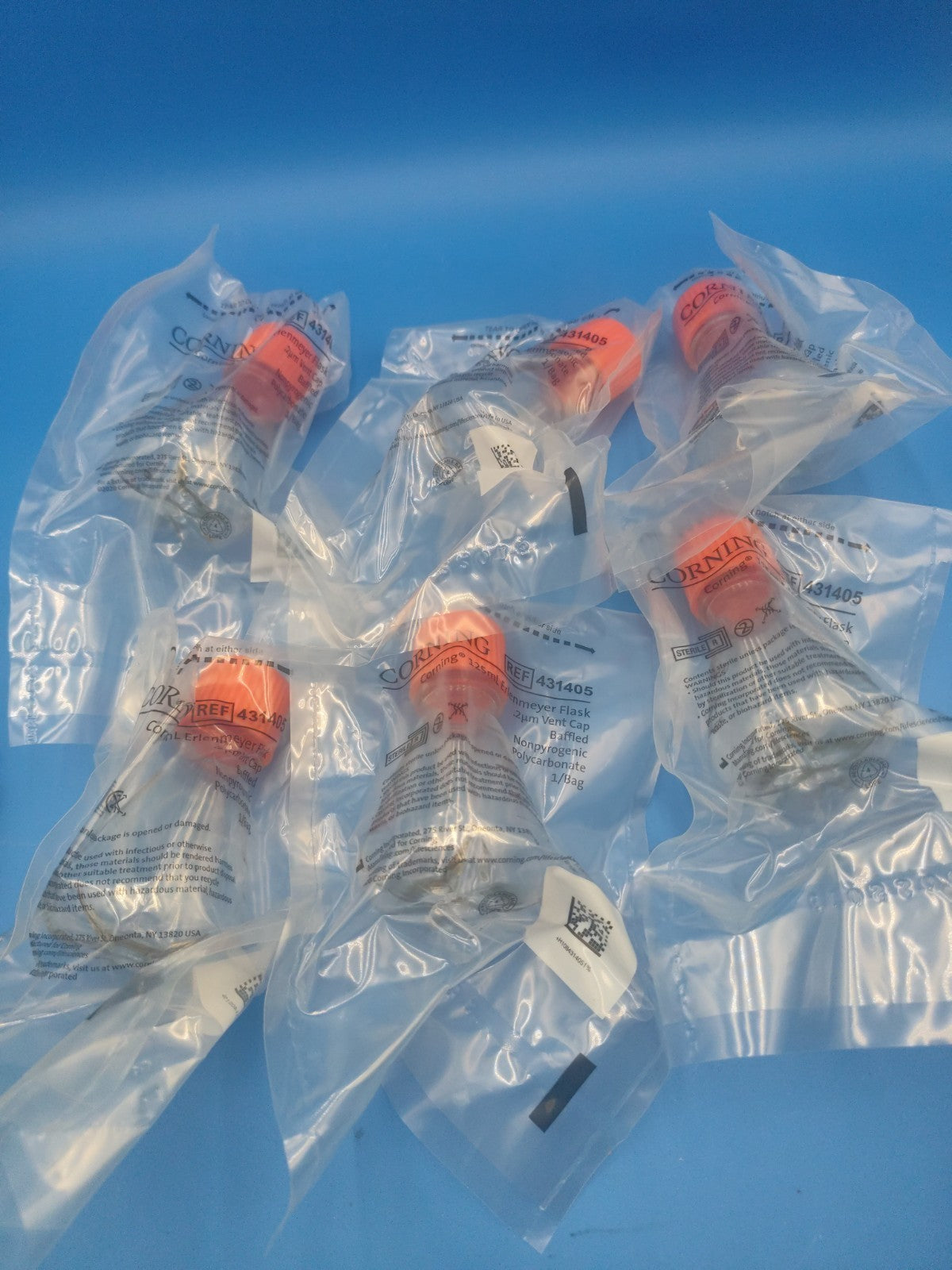 6 Pieces corning 431405 125ml Baffled Flasks New Individually Wrapped