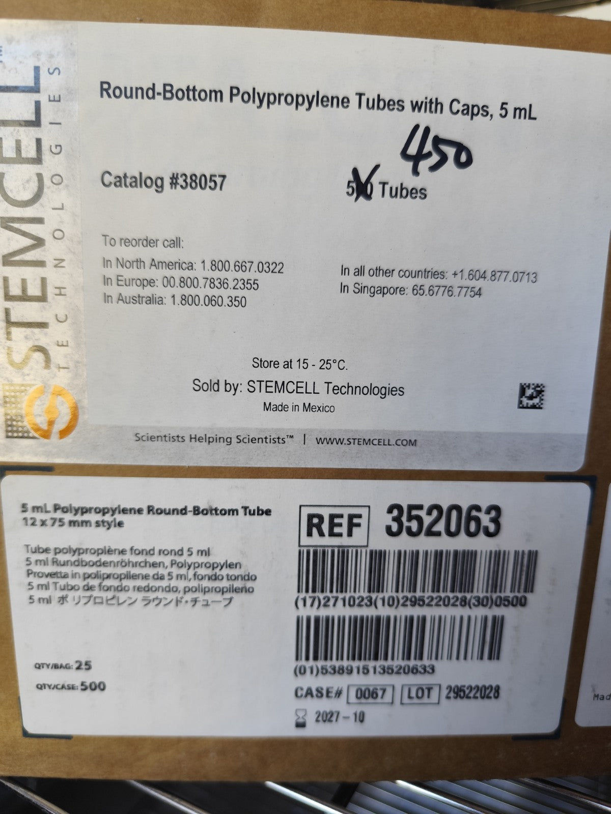 Falcon 5 mL Round Bot High Clarity PP Test Tube Snap Cap Sterile 450 cs 352063