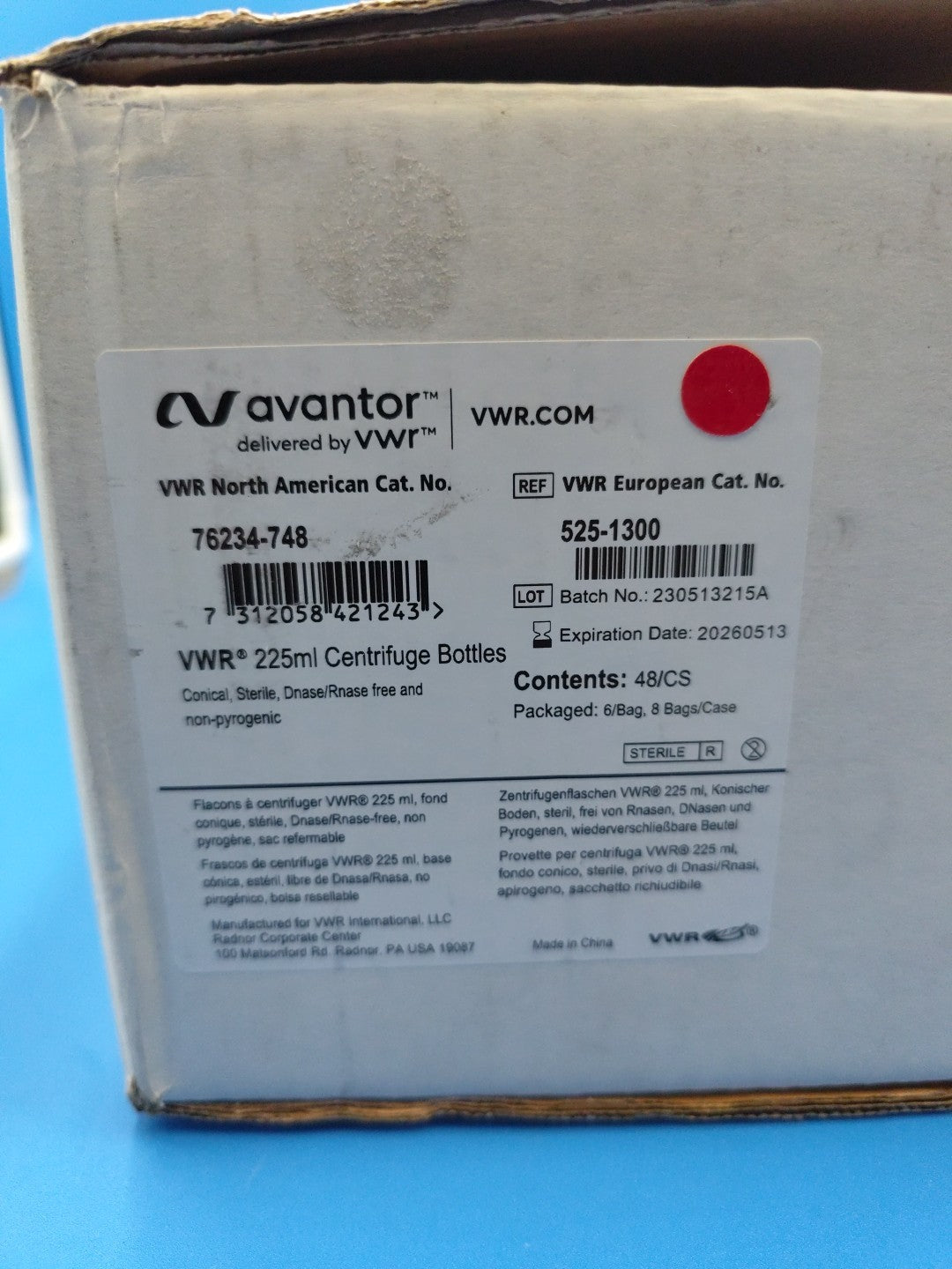 VWR 76234-748 225ml Centrifuge Bottle cs48
