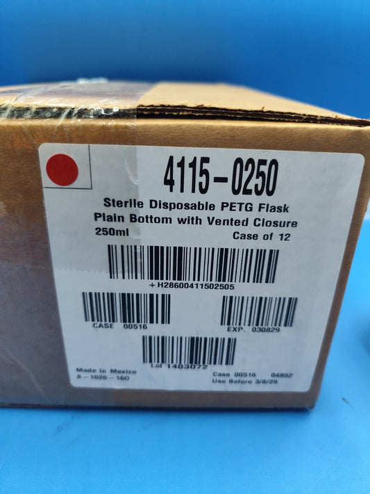 4115-0250 Sterile Disposable PETG Flask Plain Bottom Vented Closure 25ml 2029