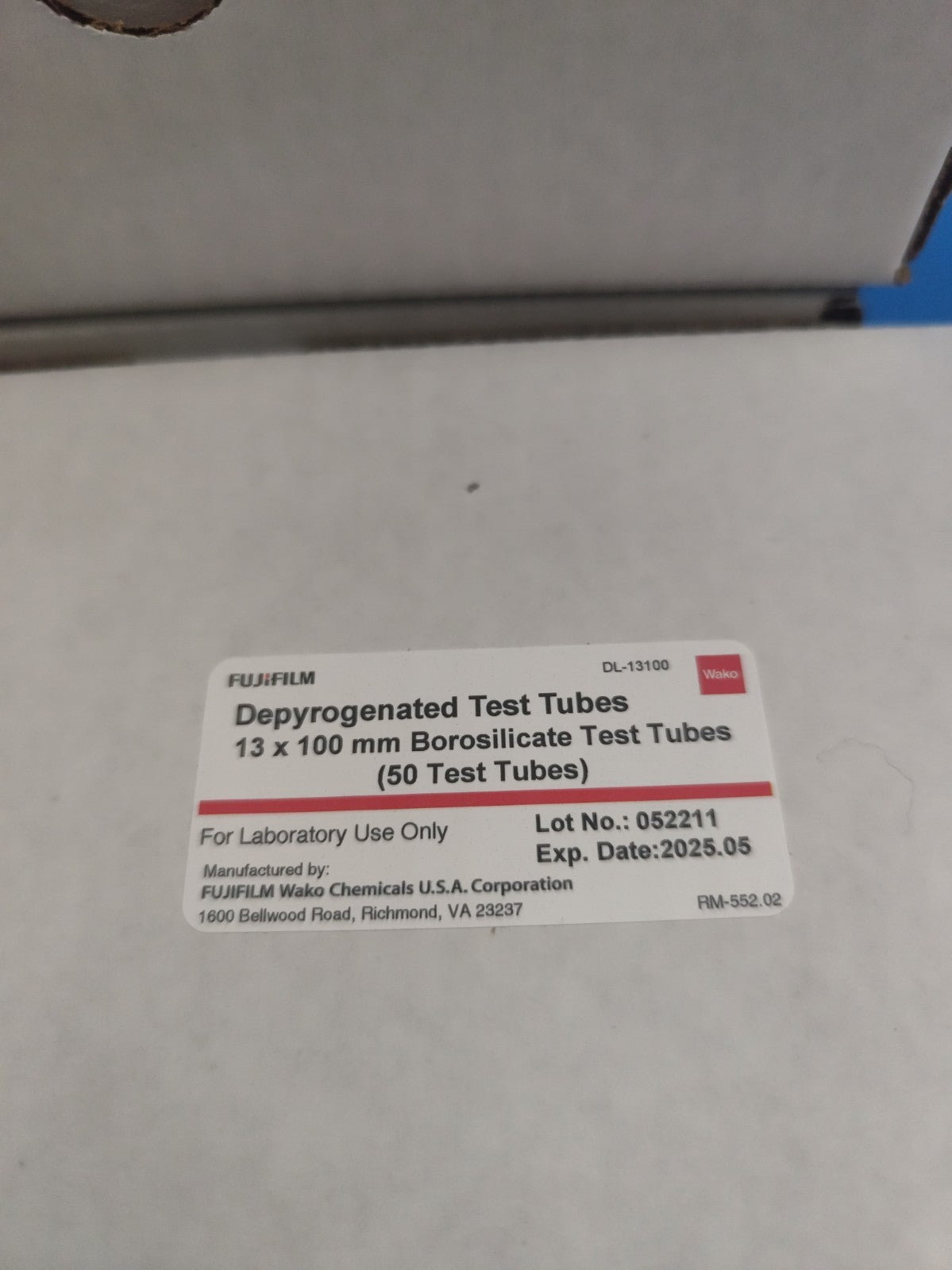 DL13100 FUJIFILM Wako Depyrogenated Dilution Tubes Box 50