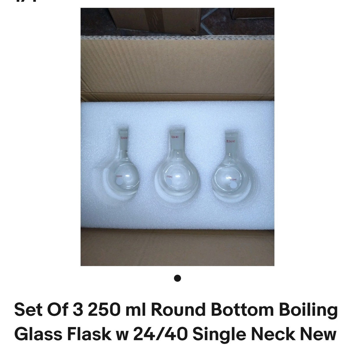 Set Of 3 250 ml Round Bottom Boiling Glass Flask w 24/40 Single Neck New