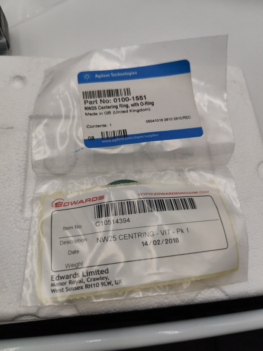 New Agilent 0100-1551 NW25 Centering Ring, with O-Ring