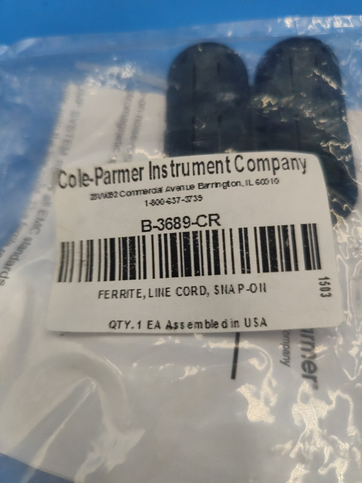 B-3689-CR Cole-parmer Ferrite Snap On Line Cord EMI Suppression