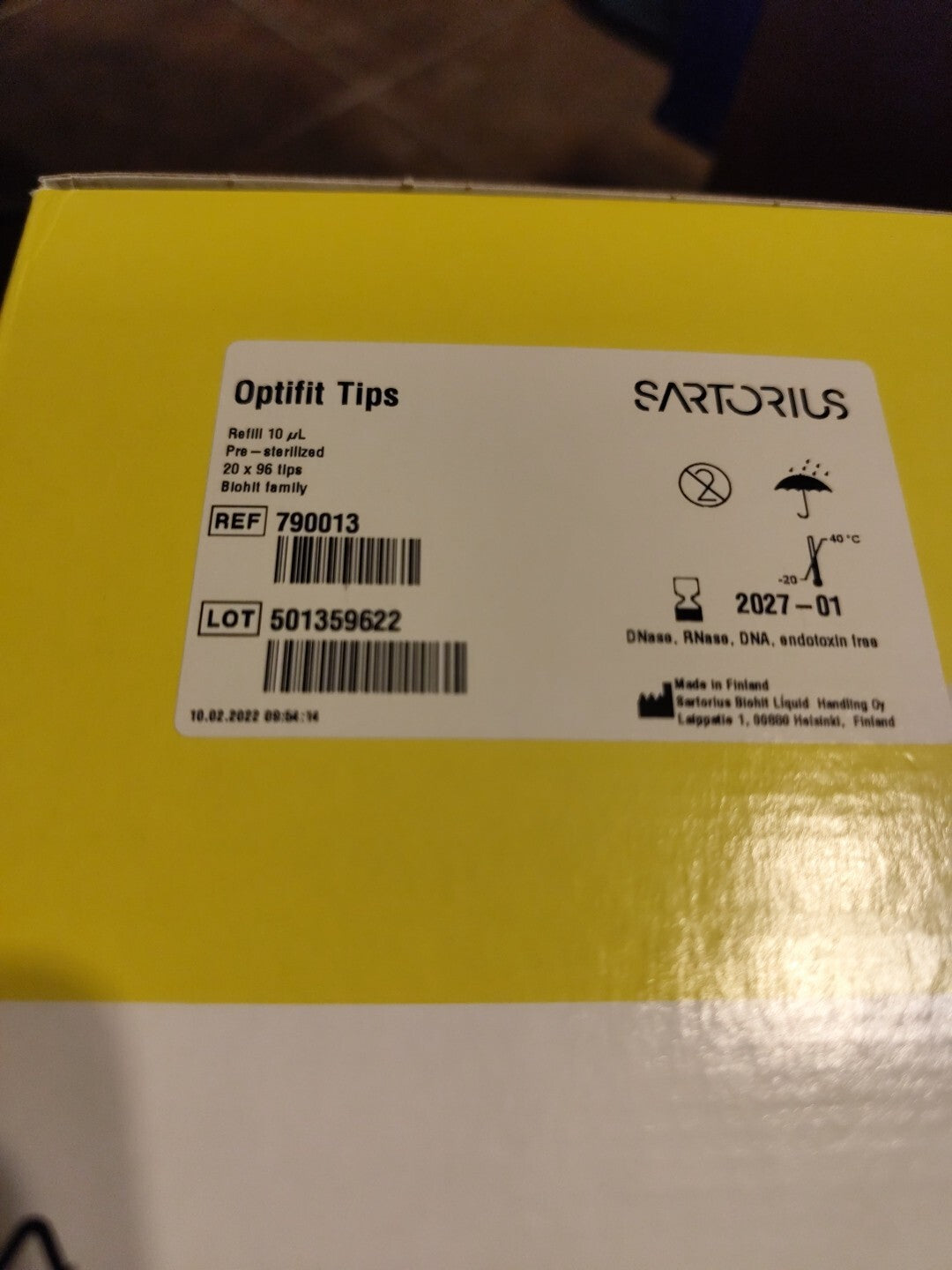 Sartorius Optifit Tip, 0.1-10 uL, Sterile, Refill Pack, 1920/pack 790013