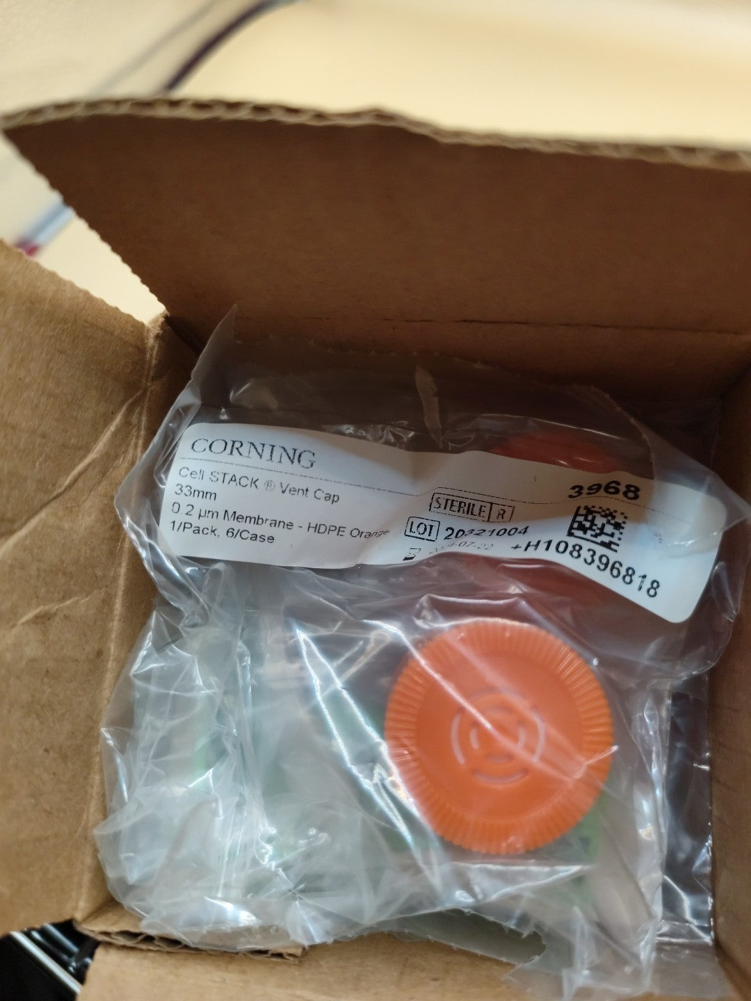 Corning Cellstack Vent Cap 33mm Case Of 6 HDPE Orange Caps
