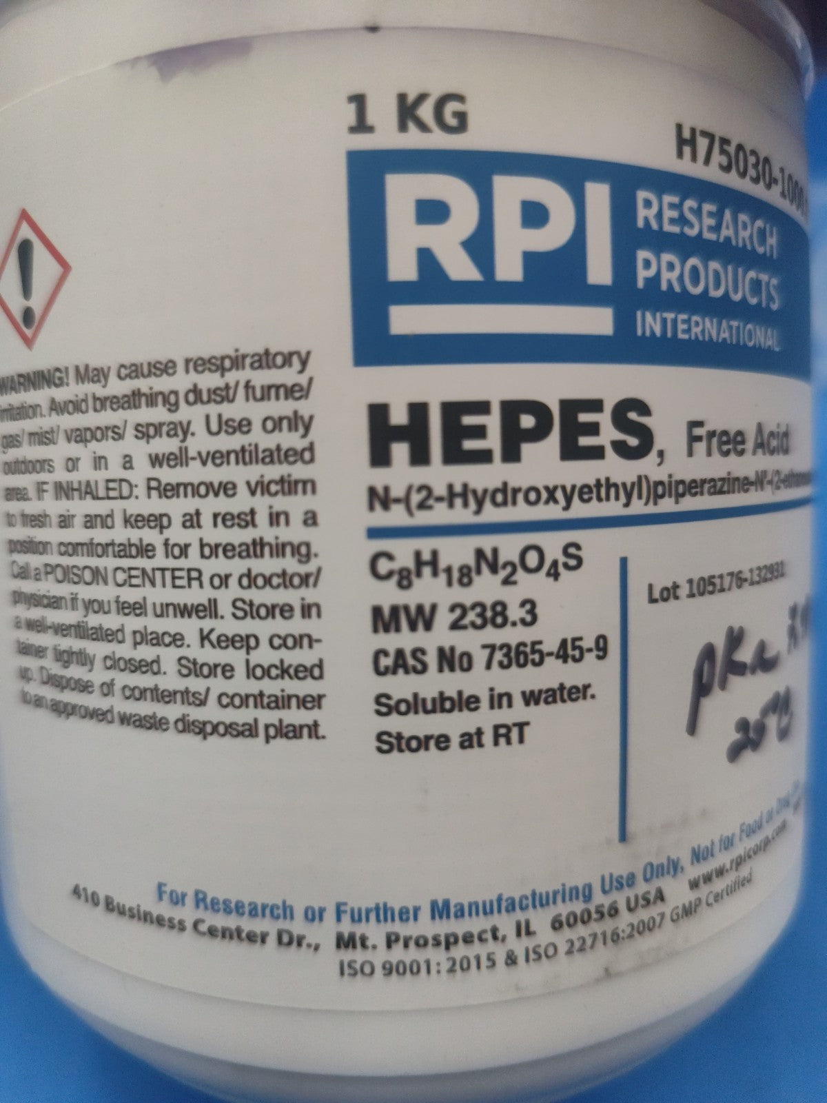 Hepes, Free Acid Lab, 1 kg 7365-45-9 H75030 Powder RPI New Seal 