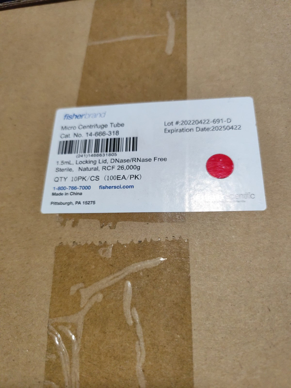 Fisher Scientific 14-666-318 Micro Centrifuge Tube  1.5 ml New Case 1000 