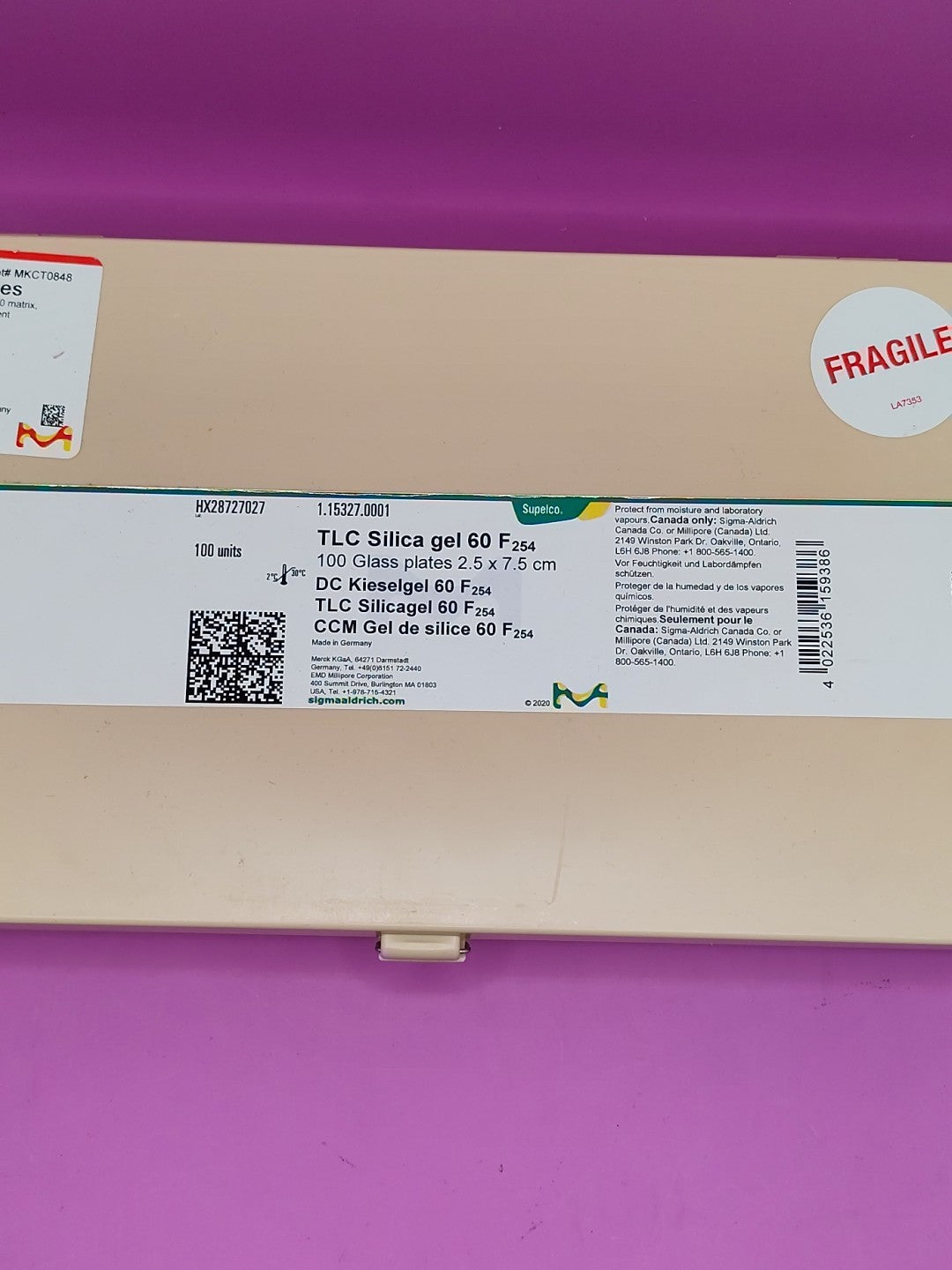 Millipore 100 Plates TLC Silica Gel 60 F₂₅₄ 2.5 x 7.5cm EMD 1.15327.0001