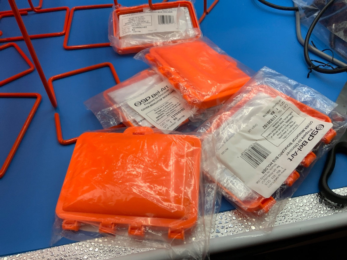 (4) Laboratory Bench-Top Biohazard Wire Frame Bag Holders 9 x 5 x 3.5 w Lid