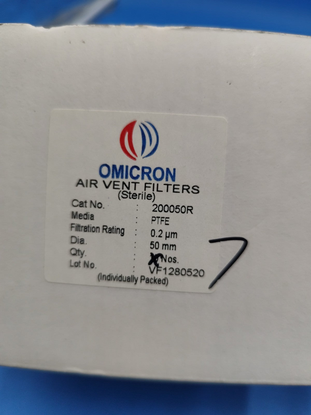 OMICRON AIR VENT FILTERS Sterile 200050R PTFE Individual Packed 50 mm 0.22um Pk7