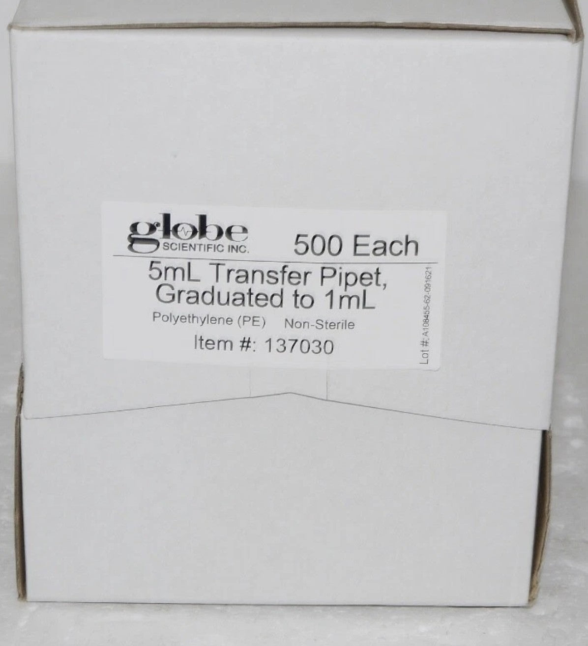 Globe Scientific 137030 Transfer Pipet 5 mL Graduated to 1 mL 145 mm 500 pcs New