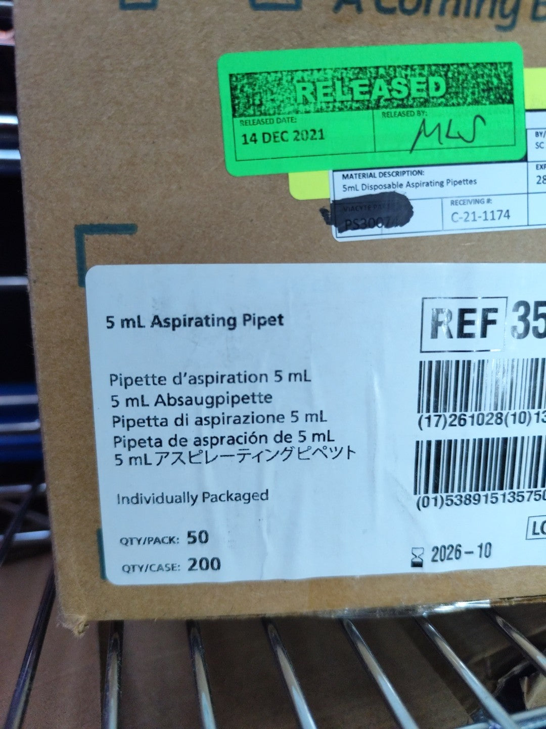 Falcon 5 mL Aspirating Pipet without Graduations Indi. Wrapped 357501