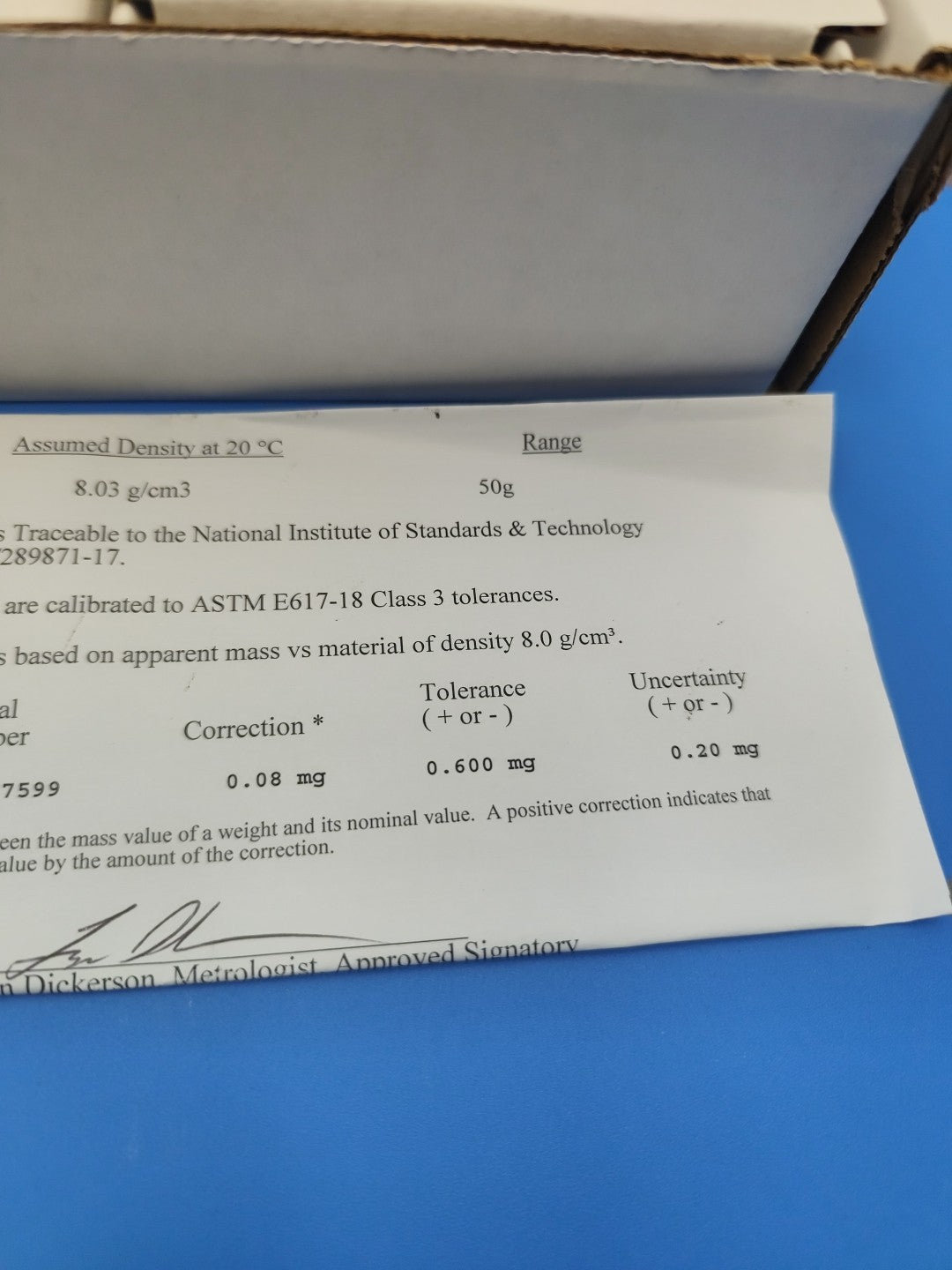 Troemner 50g Class 3 Tolerance ASTM 80858202 With Traceable Certificate New