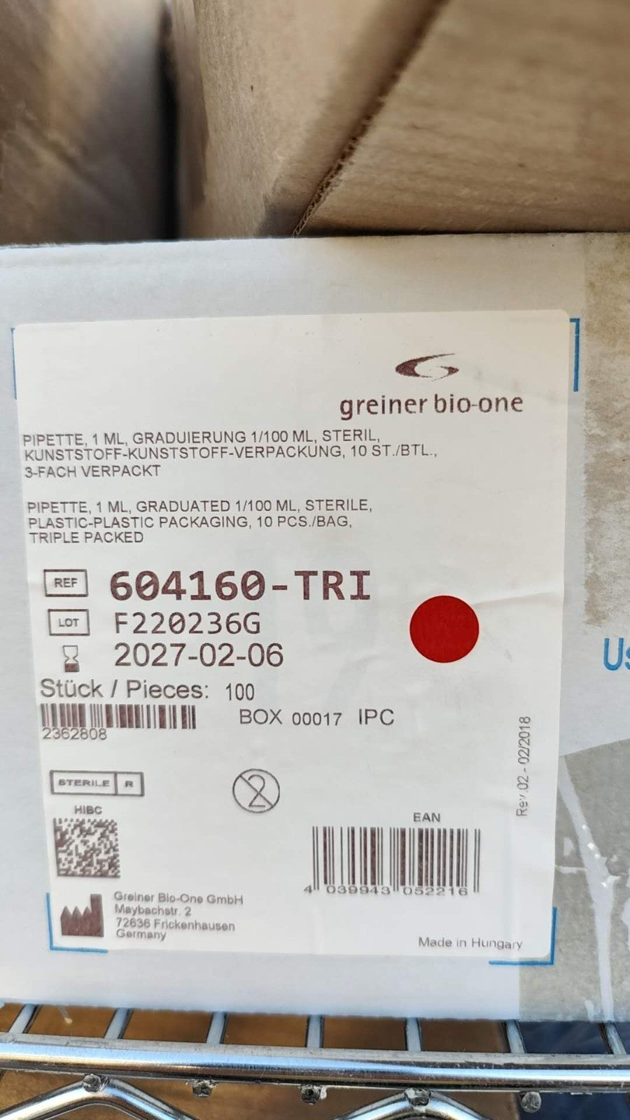 PIPETTE, 1 ML, GRADUATED 1/100 ML, STERILE triple Packed Expi2027
