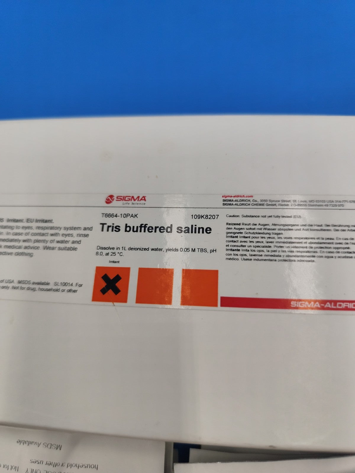 T6664 Sigma-Aldrich Tris Buffered Saline powder, pH 8.0