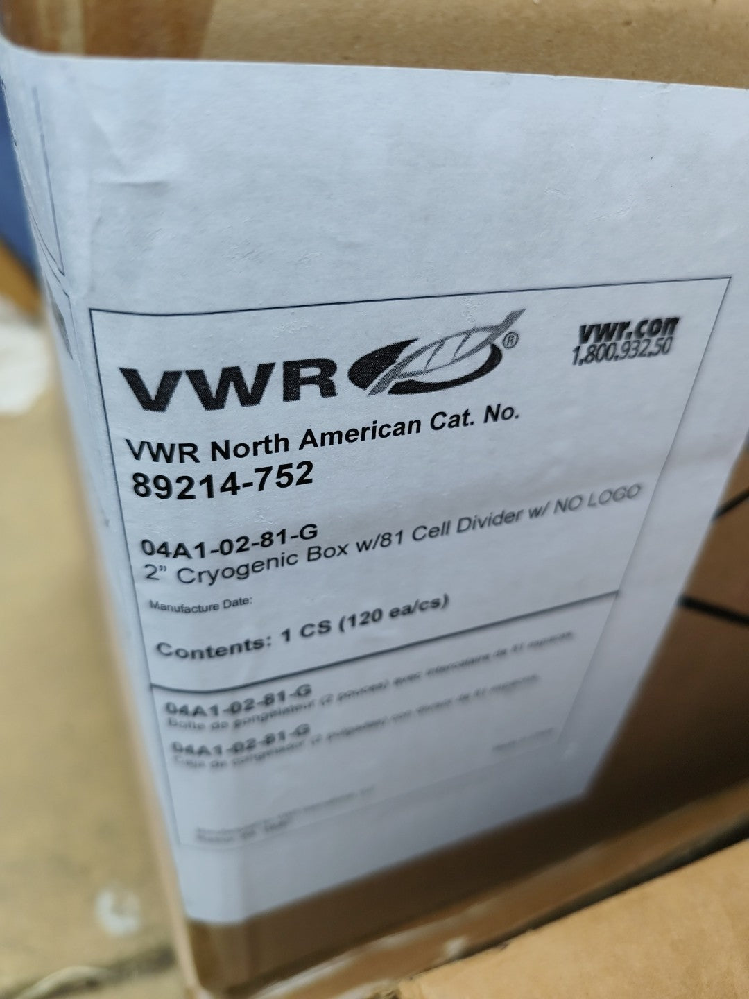 VWR 2" Cryogenic box With 81 cell divider New Cs 120 #89214-752 Liquid Nitrogen 