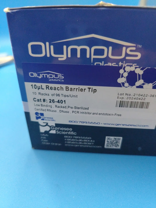 26-401 Olympus Plastics 10µl Reach Barrier Pipette Tips 9 Racks Universal Fit