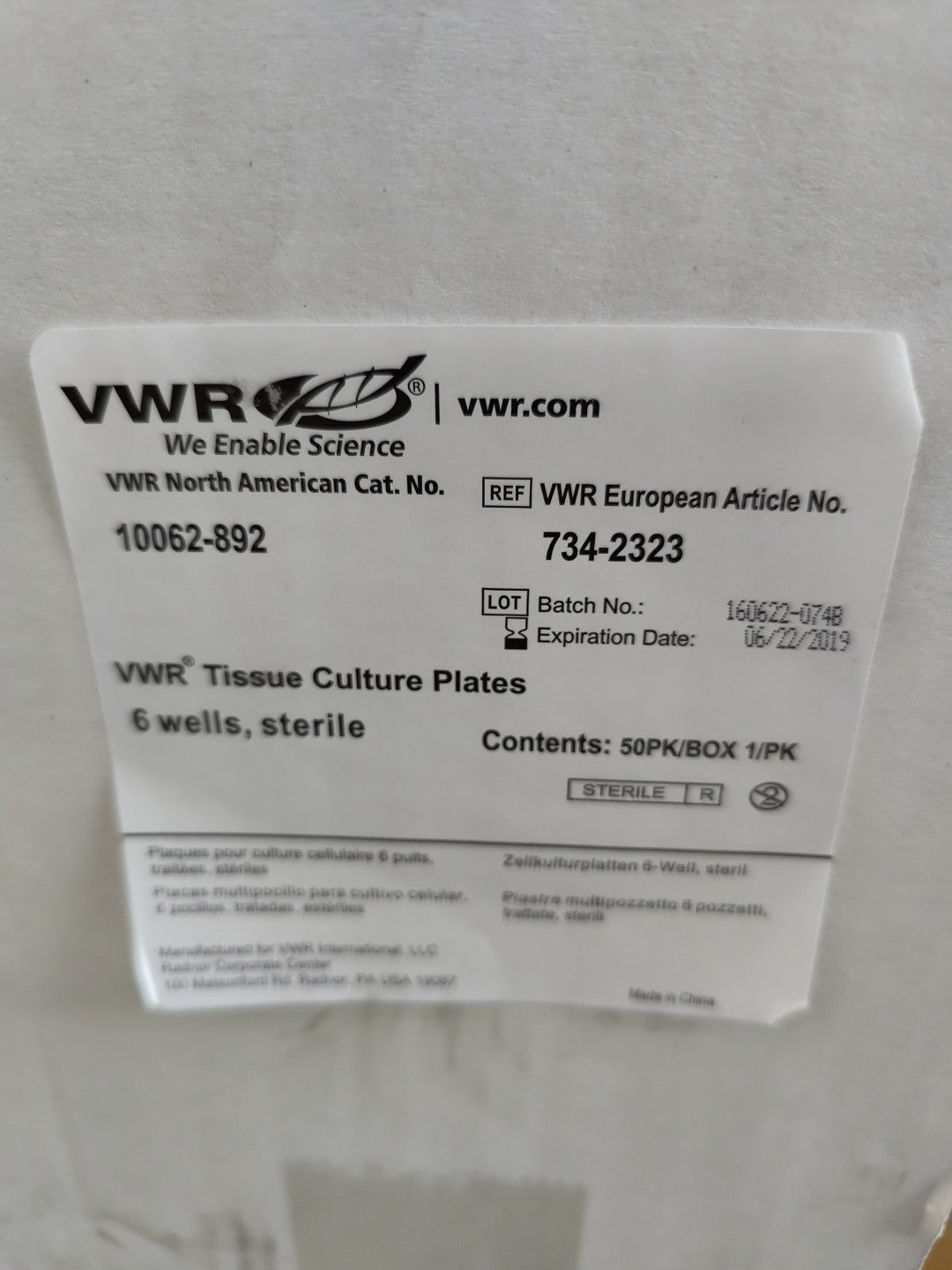 vwr 6 well plate tissue culture 10062-892 Cs50 Sterile Individually Wrapped 