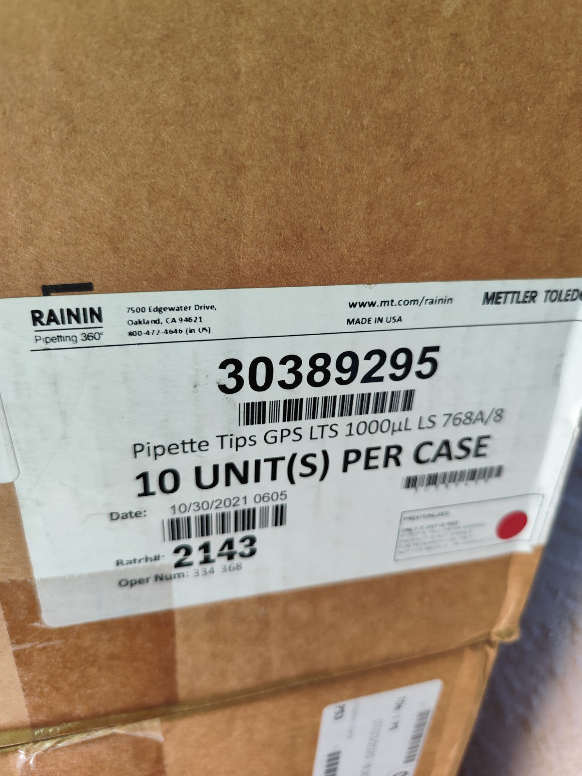 RAININ 30389295 1000µL LTS PIPETTE TIPS REFILL Case 7680 Sterile Low retention