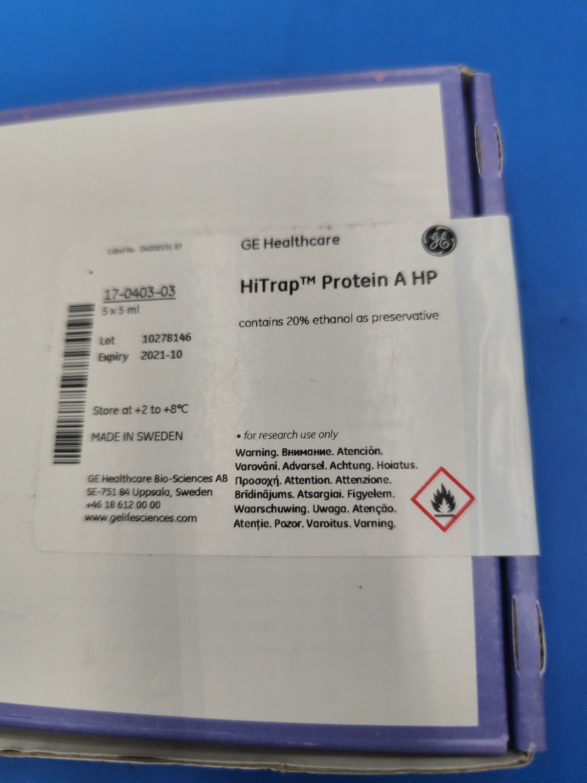 Protein A HP Hitrap 17-0403-03 GE Column Stored At Room Temperature 