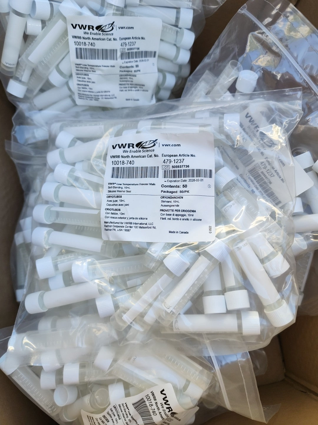 VWR Freezer Vial 10 ml External Thread Cap 17 x 84 mm PP 50 Vials New