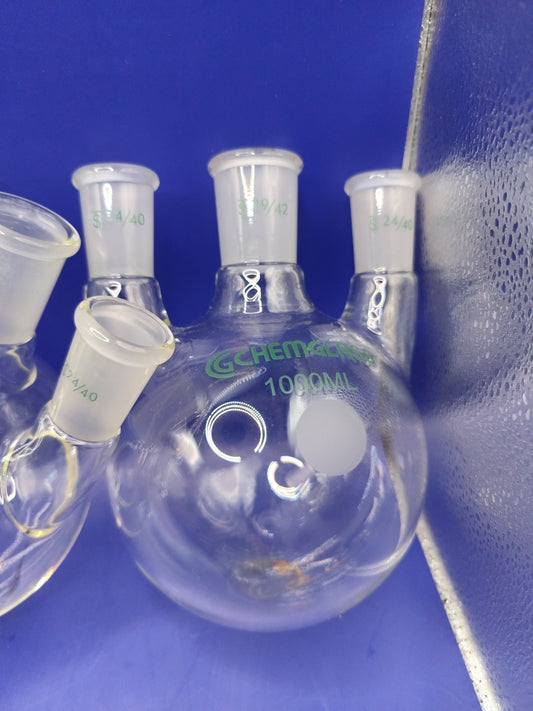 CHEMGLASS 1000mL Vertical 3-Neck Round Bottom Flask 29/42CN 24/40SN