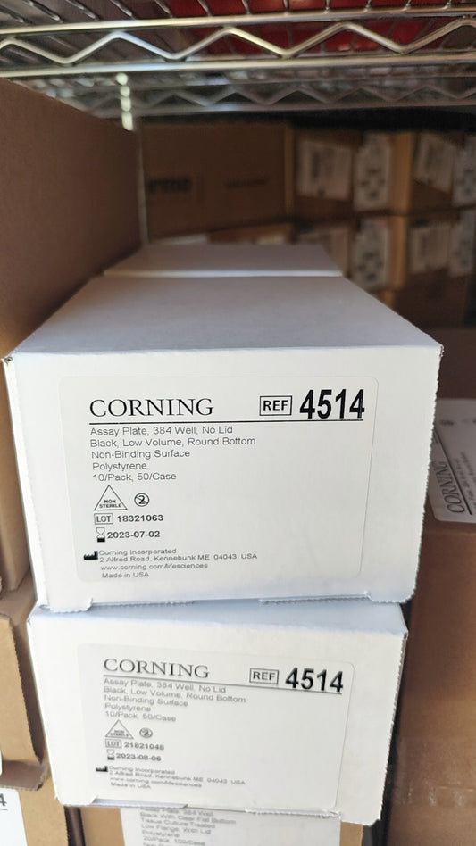 CORNING 4514 384-WELL BLACK ROUND BOTTOM POLYSTYRENE NBS MICROPLATE Box Of 10